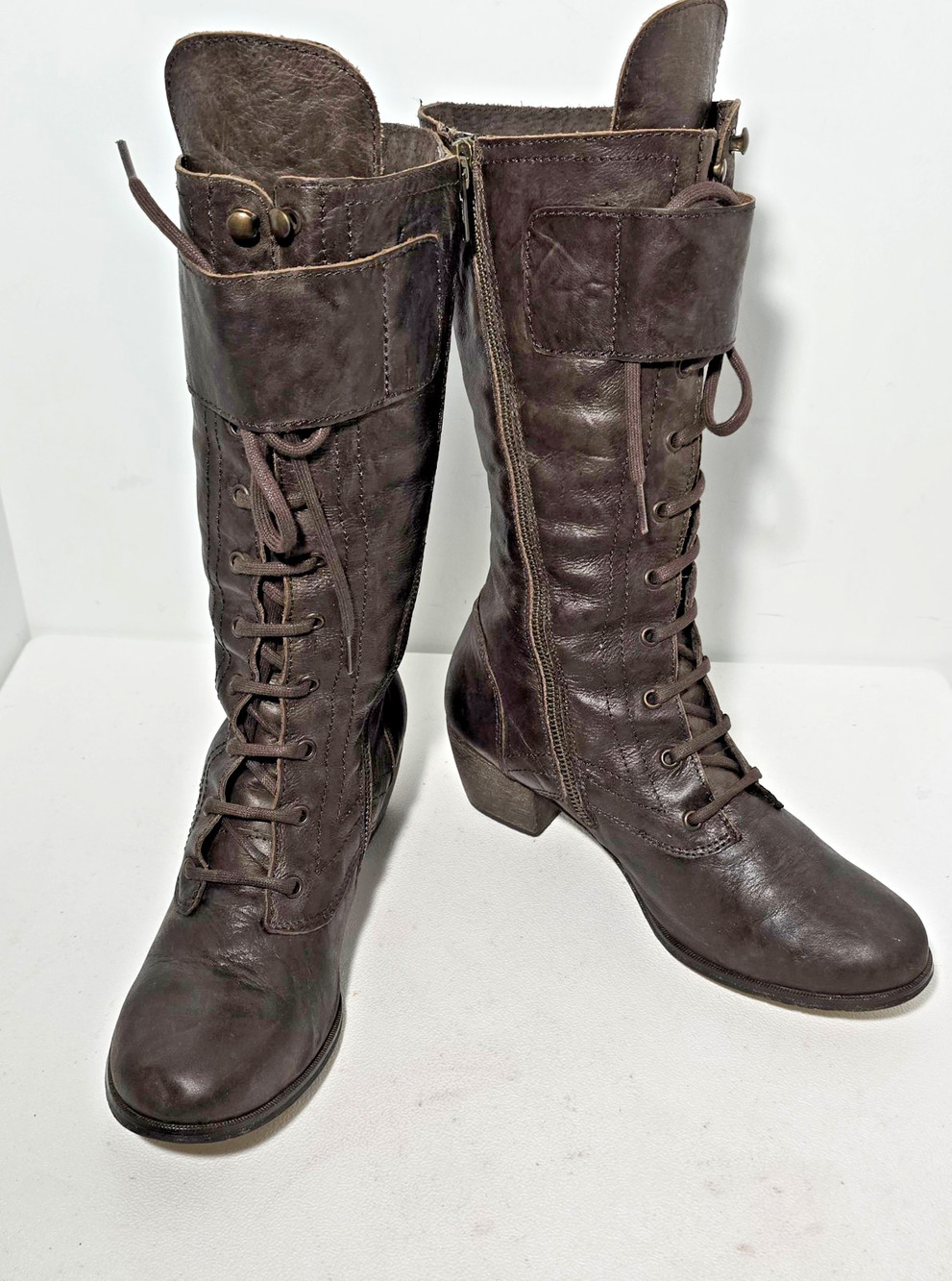 Red Or Dead Leather Steampunk Lace Up Zip Boots Made Spain EU 41 US 9.5-10 Brown